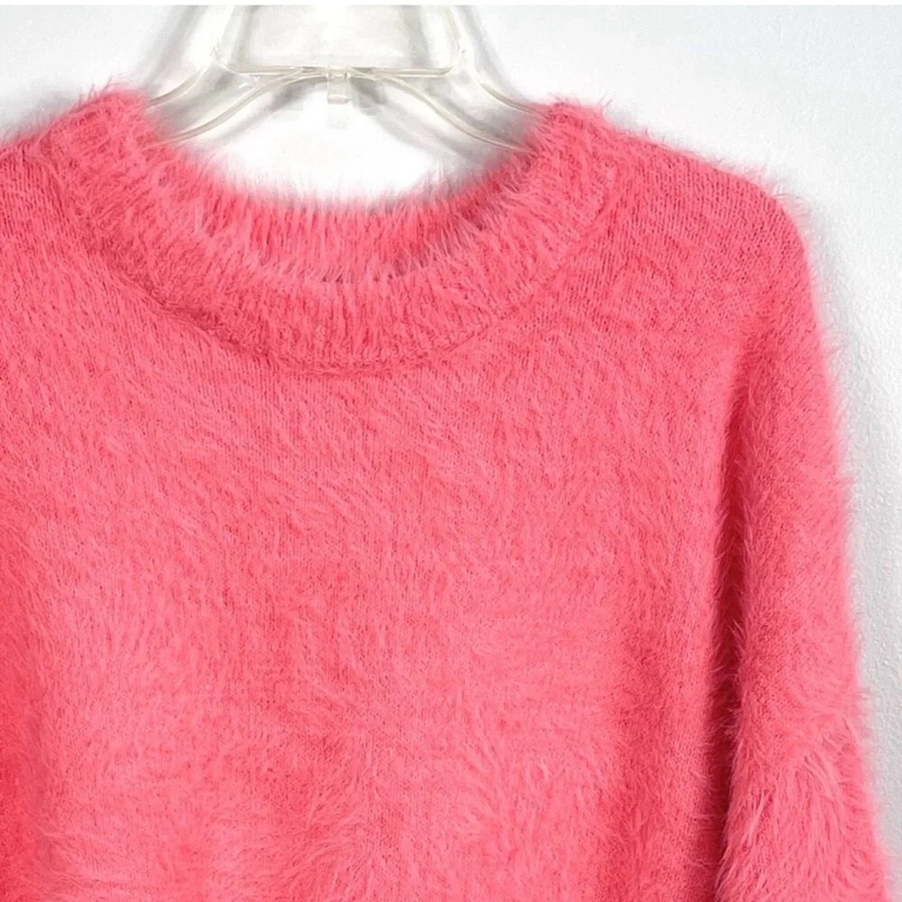 Free People Harrison Bunny Crew Sweater XS Pink Eyelash Knit Oversized Slouchy